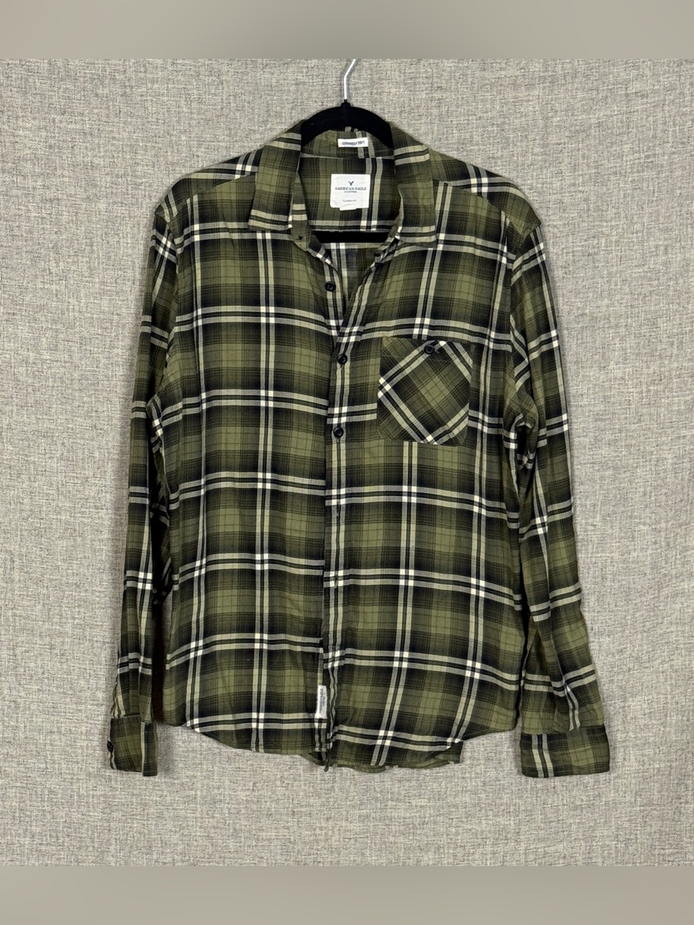 American Eagle Outfitters Olive Green Plaid Button-Down Shirt